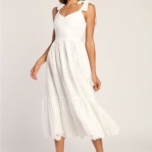 White Eyelet Embroidery Midi Dress